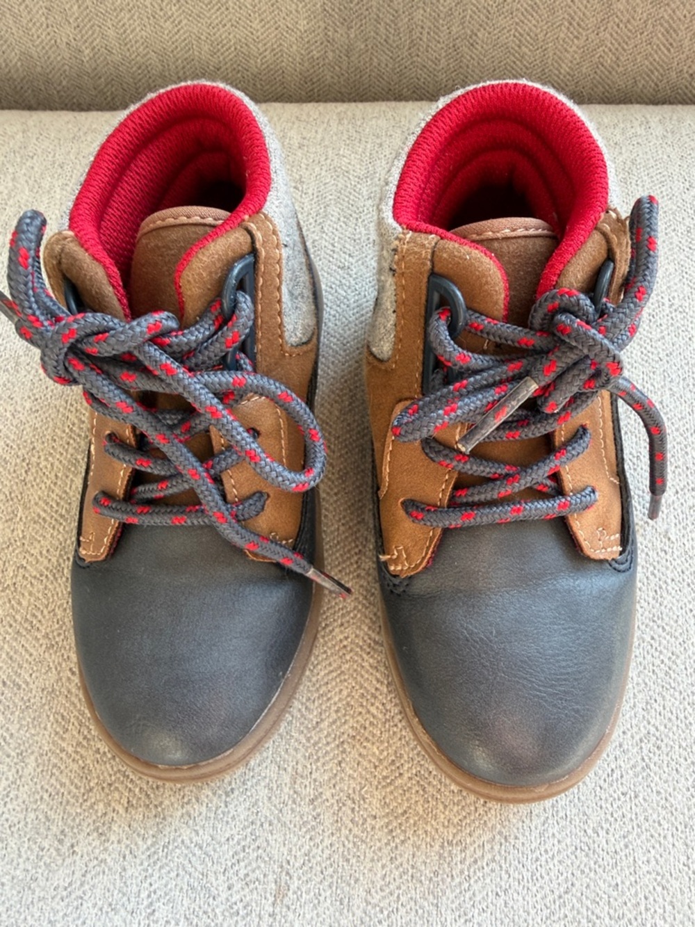 8t OshKosh B'gosh Brown/Navy/Gray/Red Lace-Up Boots